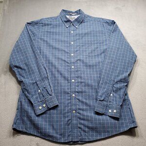 Eddie Bauer Button Down Wrinkle Free Plaid Shirt Blue White 1 Pocket Men Sz XLT